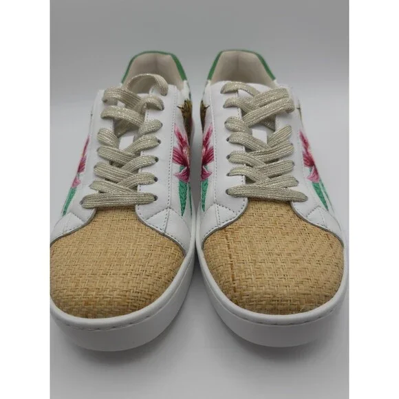 JOHNNY WAS Maisie White Leather Tropical Tiger Embroidered Sneakers ~ Womens 7.5 - Picture 7 of 13